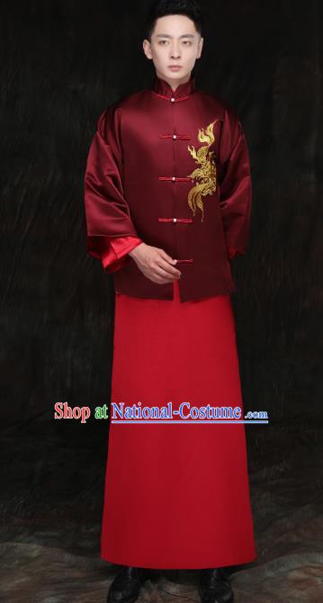 Ancient Chinese Costume Chinese Style Wedding Dress Ancient Dragon and Phoenix Flown Groom Toast Clothing Mandarin Jacket for Men