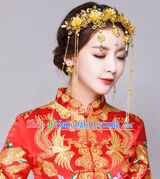 Traditional Chinese Wedding Costumes Traditional Xiuhe Suits Wedding Bride Dress Ancient Chinese bridal hair Accessory Headwear