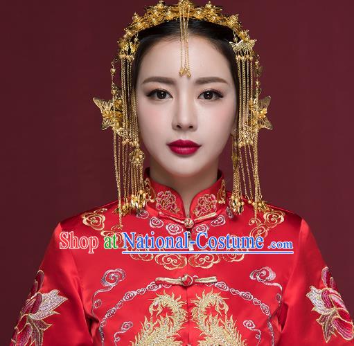 Traditional Handmade Chinese Ancient Classical Hair Accessories Bride Wedding Hair Clasp Phoenix Coronet, Xiuhe Suit Hair Jewellery Hair Fascinators Hairpins for Women