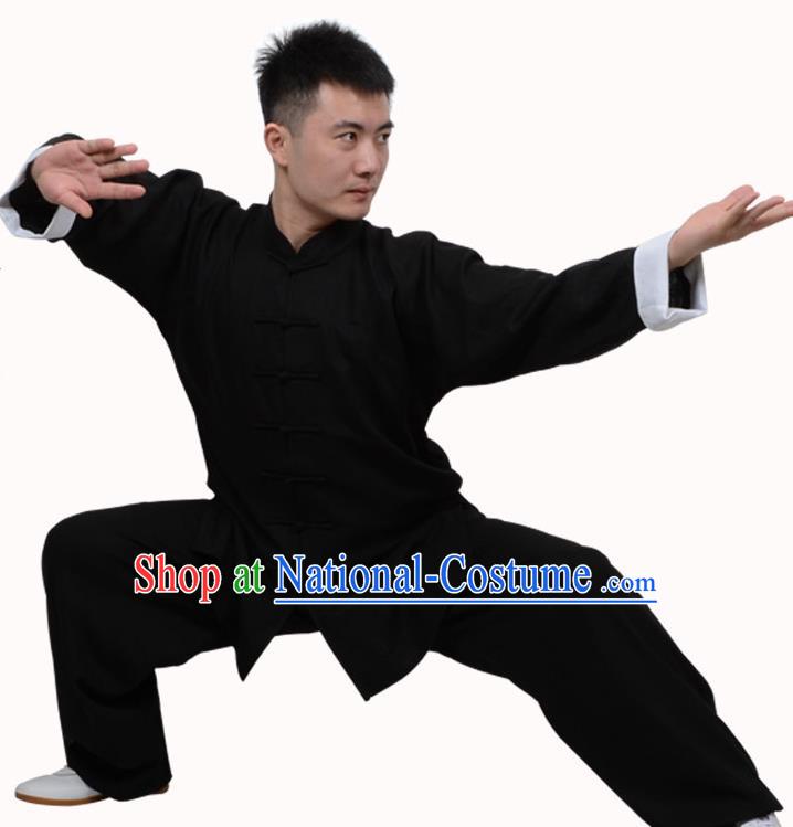 Top Martial Arts Costume Kung Fu Training Clothing, Tai Ji Plated Buttons Black Uniform Gongfu Wushu Costume  for Women for Men