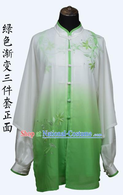 Top Grade Martial Arts Costume Kung Fu Training Clothing, Tai Ji Embroidery Green Uniform Gongfu Wushu Costume  for Women for Men