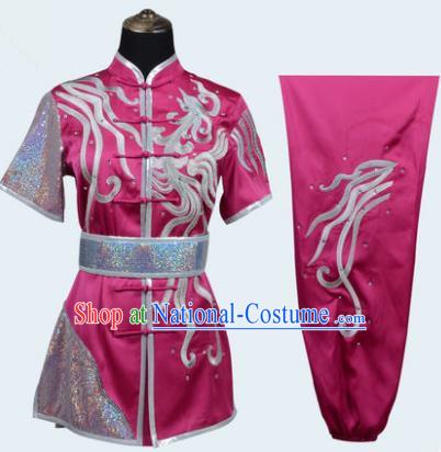 Top Grade Linen Martial Arts Costume Kung Fu Training Long Fist Clothing, Tai Ji Fuchsine Embroidery Uniform Gongfu Wushu Costume for Women for Men