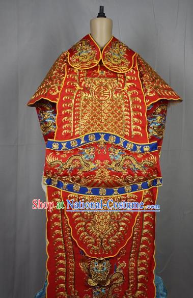 Traditional China Beijing Opera Takefu General Red Costume, Ancient Chinese Peking Opera Wu-Sheng Military Officer Warrior Embroidery Clothing