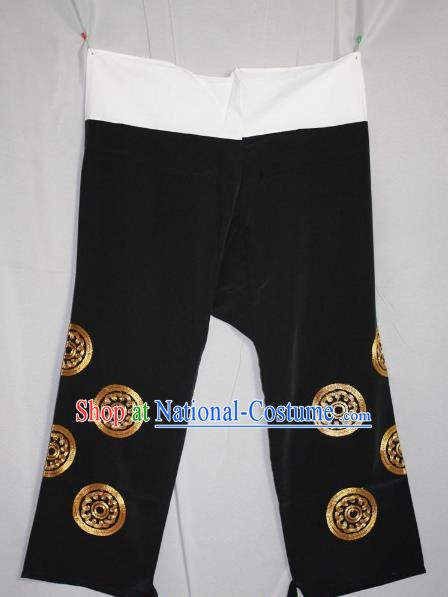 Traditional China Beijing Opera Takefu Costume Black Pants, Ancient Chinese Peking Opera Wu-Sheng Warrior Embroidery Trousers Clothing