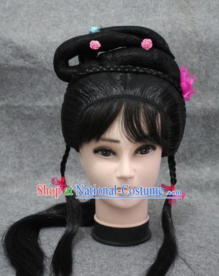 Traditional Handmade Chinese Ancient Classical Hair Accessories Peking Opera Young Lady Wig Sheath, China Beijing Opera Hua Tan Headgear