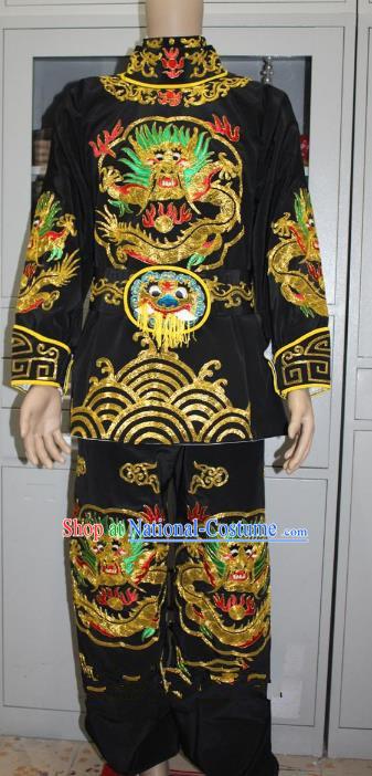 Traditional China Beijing Opera Takefu General Costume, Ancient Chinese Peking Opera Wu-Sheng Warrior Embroidery Black Clothing