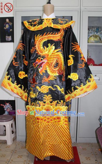 Top Grade Professional Beijing Opera Costume Embroidered Robe Black Gwanbok, Traditional Ancient Chinese Peking Opera Royal Highness Embroidery Clothing