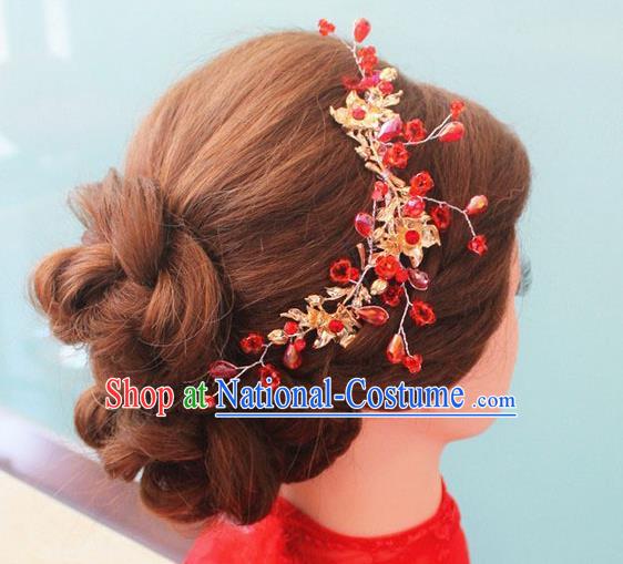 Traditional Handmade Chinese Ancient Classical Hair Accessories Barrettes Xiuhe Suit Red Beads Hair Clasp, Hanfu Hair Fascinators for Women