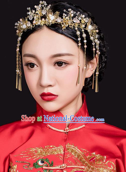 Traditional Handmade Chinese Ancient Classical Hair Accessories Barrettes Xiuhe Suit Phoenix Coronet Hair Clasp, Long Tassel Step Shake, Hanfu Hairpins Hair Fascinators for Women