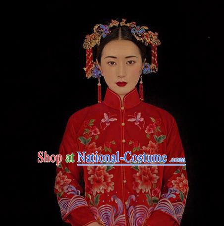 Traditional Handmade Chinese Ancient Classical Hair Accessories Barrettes Xiuhe Suit Cloisonne Hair Comb Step Shake Complete Set, Hanfu Hairpins Hair Fascinators for Women