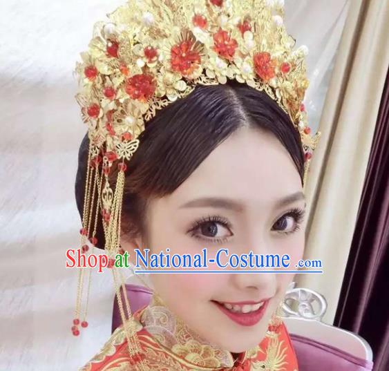 Traditional Handmade Chinese Ancient Classical Hair Accessories Barrettes Xiuhe Suit Cheongsam Tassel Phoenix Coronet, Hanfu Hairpins Hair Fascinators for Women