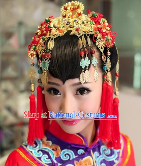 Traditional Handmade Chinese Ancient Classical Hair Accessories Barrettes Xiuhe Suit Cheongsam Tassel Phoenix Coronet, Hanfu Hairpins Hair Fascinators for Women