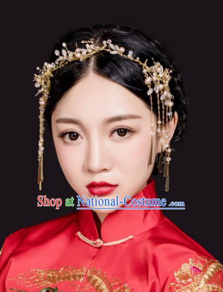 Traditional Handmade Chinese Ancient Classical Hair Accessories Barrettes Xiuhe Suit Golden Hair Clasp, Hanfu Hair Fascinators for Women