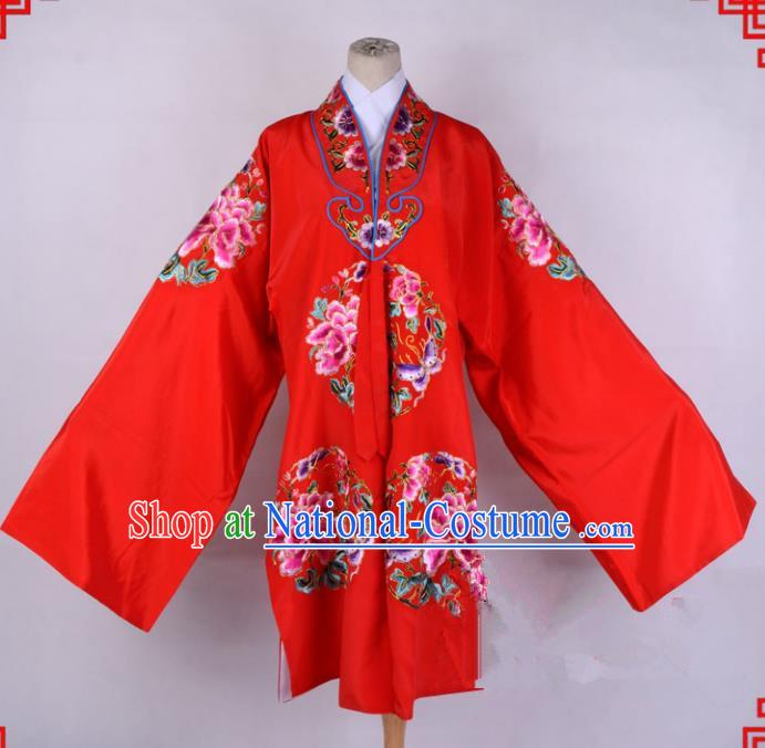 Top Grade Professional Beijing Opera Palace Lady Costume Hua Tan Red Embroidered Cape, Traditional Ancient Chinese Peking Opera Diva Wedding Embroidery Clothing