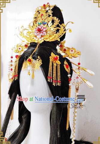 Traditional Handmade Chinese Ancient Classical Hair Accessories Complete Set Phoenix Coronet, Hairpins Hair Sticks Hair Jewellery Hair Fascinators for Women