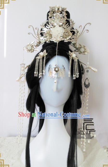 Traditional Handmade Chinese Ancient Classical Hair Accessories Complete Set Queen Phoenix Coronet, Hairpins Hair Sticks Hair Jewellery Hair Fascinators for Women