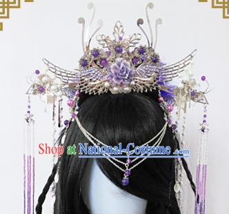 Traditional Handmade Chinese Ancient Classical Princess Hair Accessories Complete Set Palace Lady Phoenix Coronet, Wedding Hairpins Hair Sticks Hair Jewellery Hair Fascinators for Women