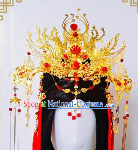 Traditional Handmade Chinese Ancient Classical Wedding Hair Accessories Bride Phoenix Coronet, Hair Jewellery Hair Fascinators for Women