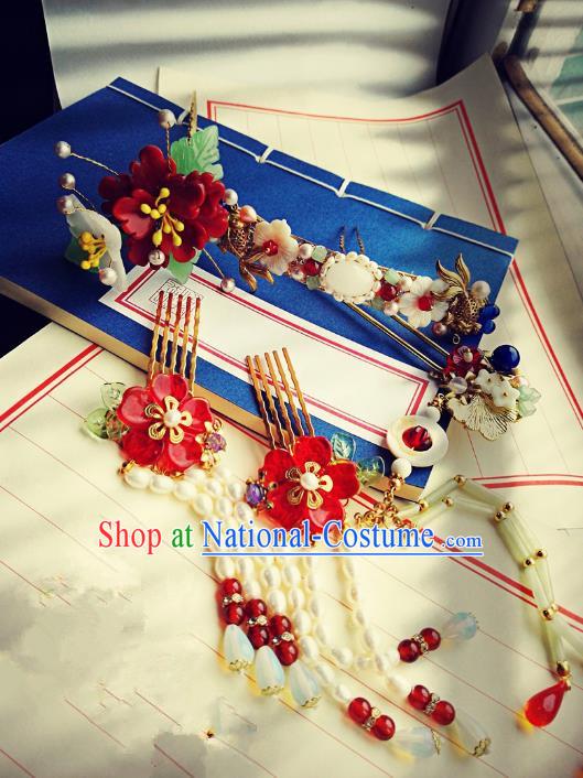 Traditional Handmade Chinese Ancient Classical Wedding Hair Accessories Bride Hair Comb Complete Set, Hair Jewellery Hair Fascinators for Women