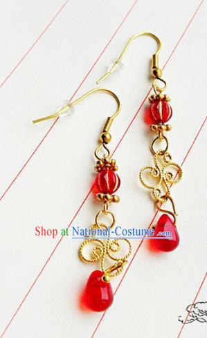 Traditional Handmade Chinese Ancient Classical Wedding Jewellery Accessories Bride Earrings Hanfu Red Tassel Eardrop for Women