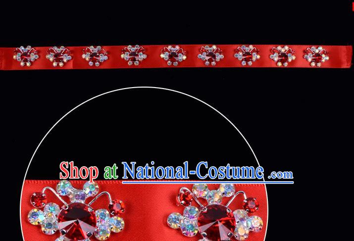 Traditional Beijing Opera Diva Hair Accessories Red Crystal Headband, Ancient Chinese Peking Opera Hua Tan Hair Clasp Headwear