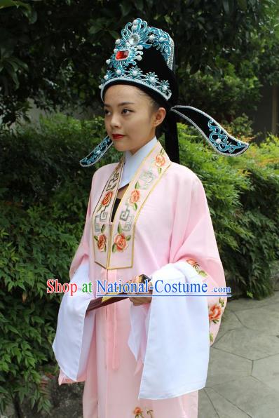 Traditional China Beijing Opera Costume Gifted Scholar Embroidered Robe and Hat Ancient Chinese Peking Opera Embroidery Clothing