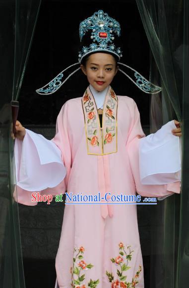 Traditional China Beijing Opera Costume Gifted Scholar Embroidered Robe and Hat Ancient Chinese Peking Opera Embroidery Clothing