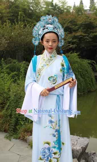 Traditional China Beijing Opera Costume Gifted Scholar Embroidered Robe and Hat Ancient Chinese Peking Opera Embroidery Clothing