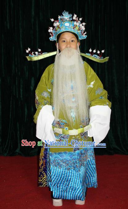 Top Grade Professional Beijing Opera Prime Minister Costume Embroidered Robe, Traditional Ancient Chinese Peking Opera Royal Highness Embroidery Dragons Clothing for Kids