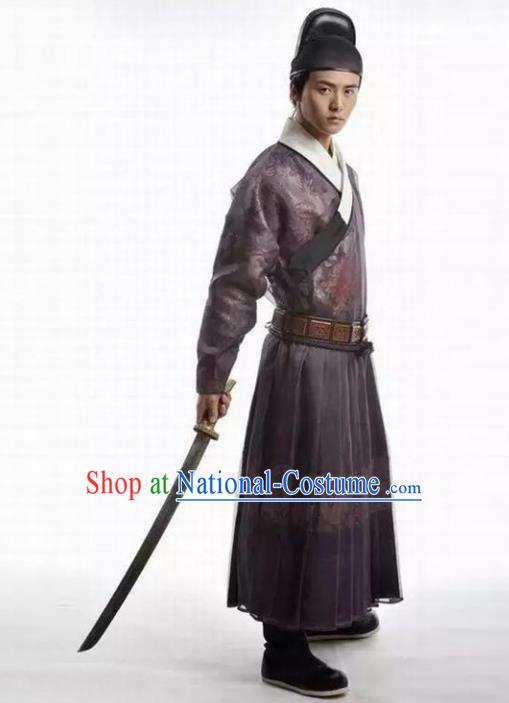 Traditional Chinese Ancient Swordsman Costume, Chinese Ming Dynasty Knight Kawaler Hanfu Imperial Guards Clothing for Men