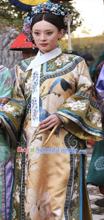 Traditional Ancient Chinese Imperial Consort Costume, Chinese Qing Dynasty Manchu Mandarin Robes Imperial Concubine Embroidered Clothing for Women