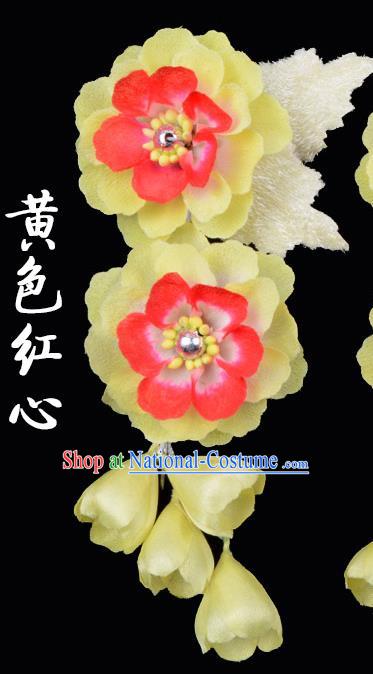 Traditional Beijing Opera Diva Hair Accessories Yellow Silk Flowers Hairpins, Ancient Chinese Peking Opera Hua Tan Hair Stick Headwear