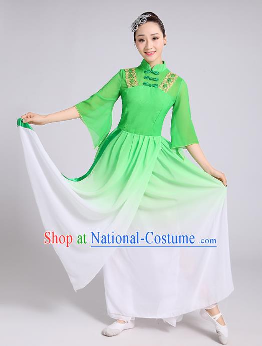 Traditional Chinese Classical Dance Yangge Fan Dance Costume, Chinese Classical Dance Folk Dance Green Uniform Yangko Clothing for Women