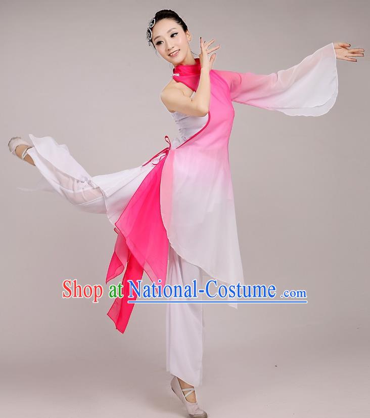 Traditional Chinese Folk Dance Costume Yangge Dance Pink Chiffon Uniform, Chinese Classical Fan Dance Umbrella Dance Yangko Embroidery Clothing for Women