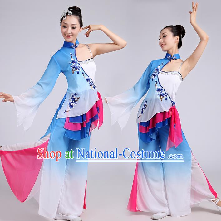 Traditional Chinese Yangge Fan Dancing Costume Modern Dance Dress Clothing and Headwear