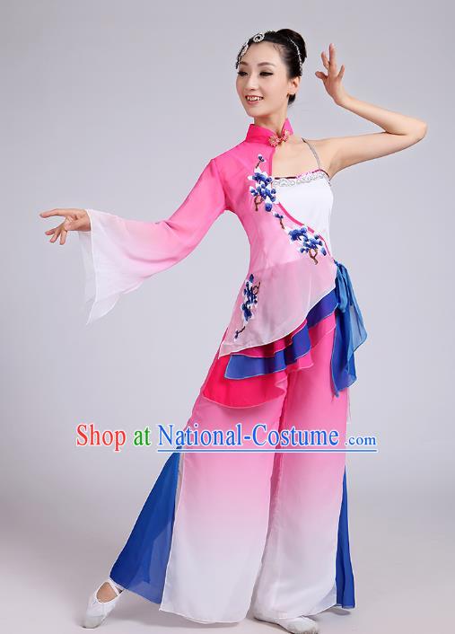 Traditional Chinese Folk Dance Costume Yangge Dance Uniform, Chinese Classical Fan Dance Umbrella Dance Yangko Embroidery Pink Clothing for Women