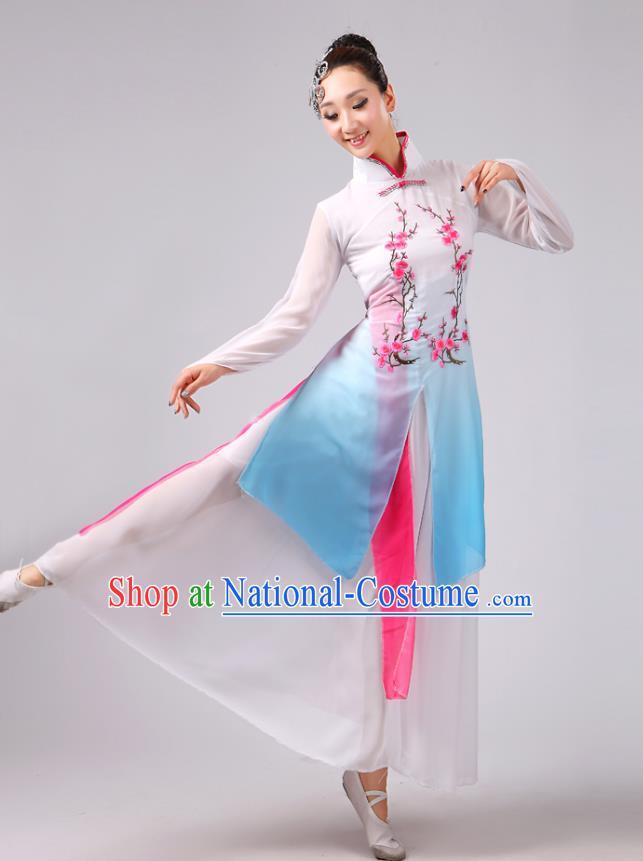 Traditional Chinese Yangge Fan Dancing Costume Modern Dance Dress Clothing and Headwear