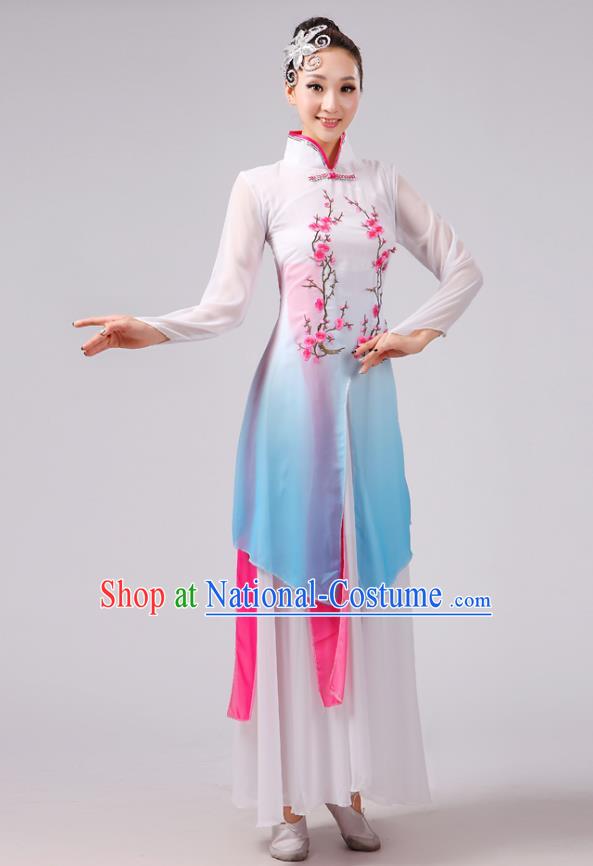 Traditional Chinese Yangge Fan Dancing Costume Modern Dance Dress Clothing and Headwear