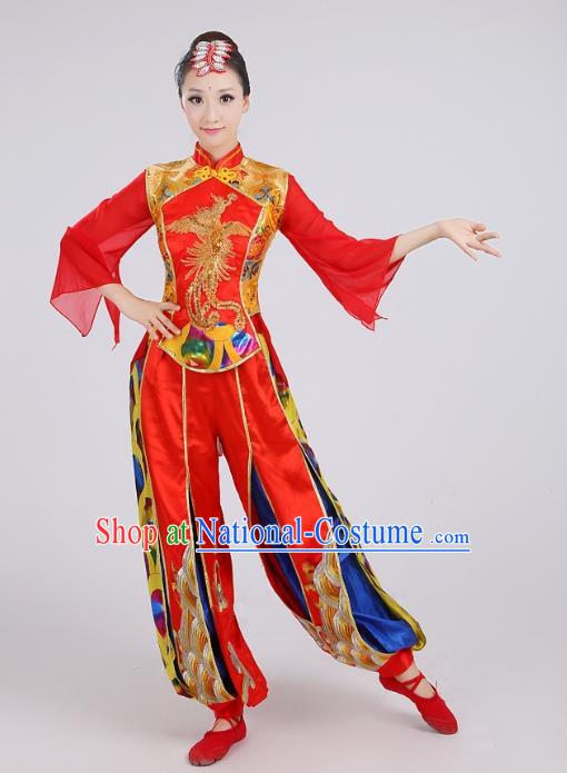 Traditional Chinese Folk Dance Costume Yangge Dance Red Uniform, Chinese Classical Fan Dance Waist Drum Dance Yangko Clothing for Women