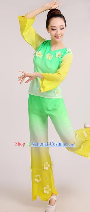 Traditional Chinese Folk Dance Costume Yangge Dance Green Uniform, Chinese Classical Fan Dance Waist Drum Dance Yangko Clothing for Women