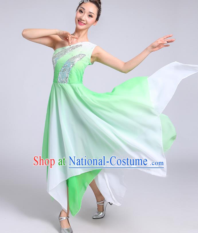 Traditional Chinese Modern Dance Yangge Fan Dance Costume, Chinese Classical Umbrella Dance Green Dress Yangko Embroidery Clothing for Women