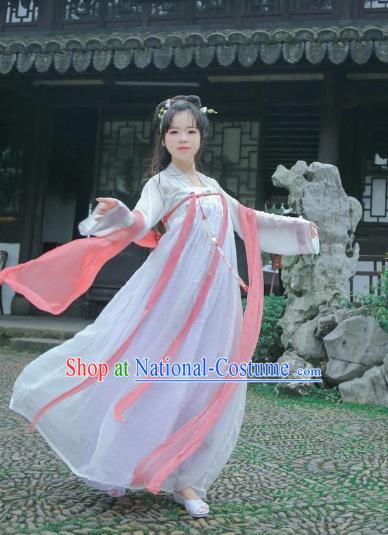 Traditional Chinese Tang Dynasty Imperial Concubine Costume White Fairy Dress, Elegant Hanfu Clothing Chinese Ancient Princess Clothing for Women