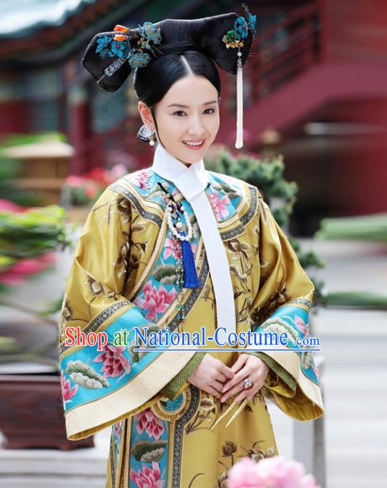 Traditional Ancient Chinese Imperial Consort Costume, Chinese Qing Dynasty Manchu Mandarin Robes Imperial Concubine Embroidered Clothing for Women