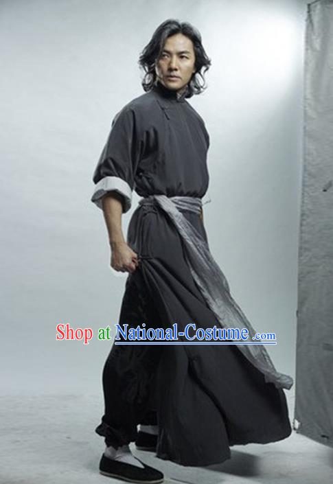 Traditional Chinese Ancient Swordsman Costume Fei-hung Wong Long Robe, Chinese Qin Dynasty Kawaler Hanfu Clothing for Men