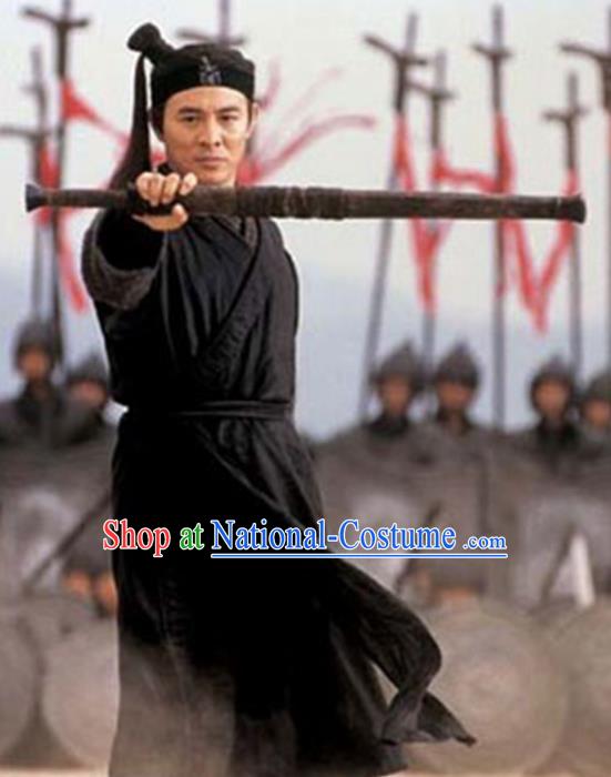 Traditional Chinese Ancient Swordsman Costume, Chinese Qin Dynasty Kawaler Hanfu Black Clothing