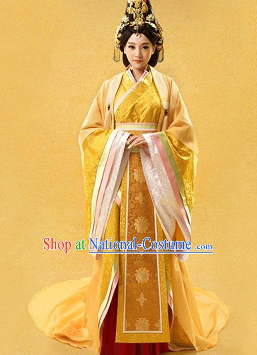 Traditional Ancient Chinese Imperial Consort Costume, Elegant Hanfu Clothing Chinese Qin Dynasty Imperial Empress Tailing Embroidered Dress Clothing for Women