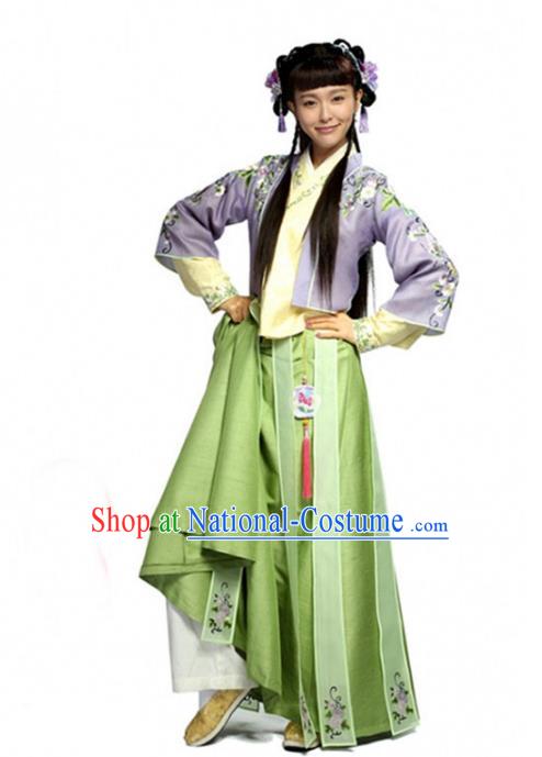 Traditional Chinese Ancient Nobility Lady Costume, Elegant Hanfu Clothing Chinese Ming Dynasty Young Lady Swordswoman Embroidery Green Dress Clothing