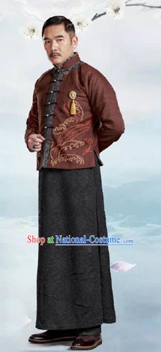 Traditional Chinese Nobility Childe Costume Mandarin Jacket and Long Robe, Chinese Republic of China Young Master Embroidery Clothing for Men