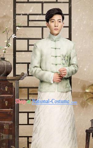 Traditional Chinese Nobility Childe Costume Mandarin Jacket and Long Robe, Chinese Republic of China Young Master Embroidery Clothing for Men