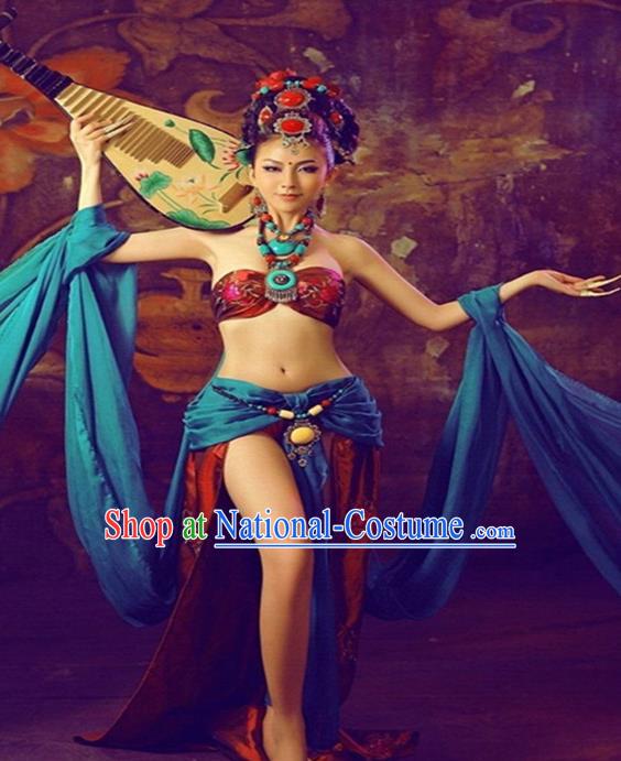 Traditional Ancient Chinese Dunhuang Flying Apsaras Dance Costume, Elegant Hanfu Clothing Chinese Palace Lady Fairy Clothing for Women